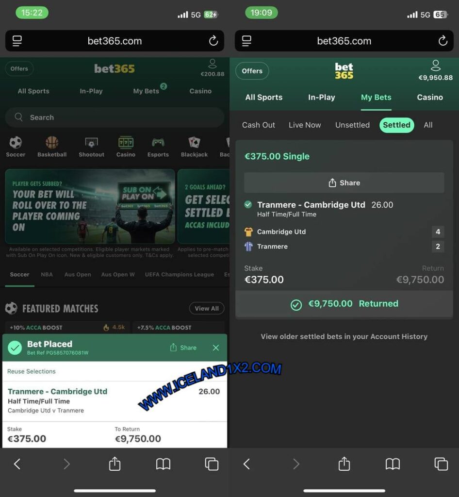 BET365 ICLEAND 1X2 FIXED